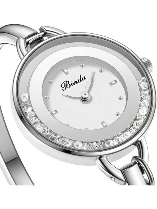 Binda Womens All Silver Quartz Stainless Steel Bracelet Elegant Dial Round Watch